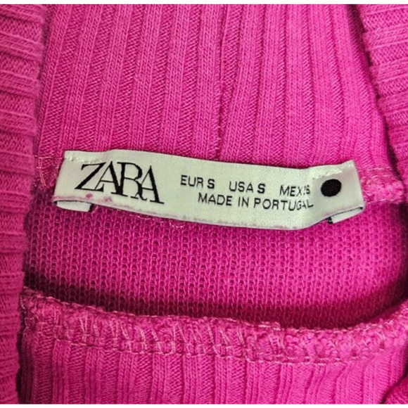 Zara Sweater Womens Small Pink Rib Mock Neck Boxy Oversized Cropped Retro Fun - Picture 4 of 8